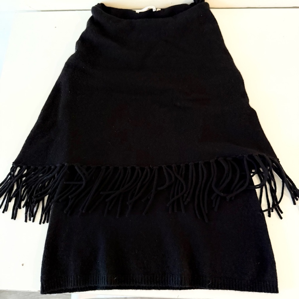 Minnie Rose Black 100% Cashmere Sleeveless Tank Fringe Pullover Sweater SZ S